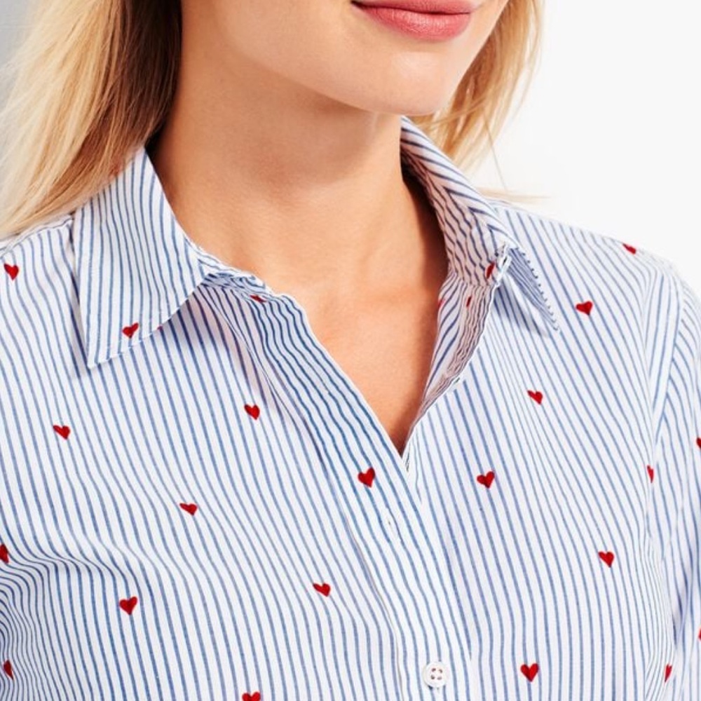 Talbots Pinstripe & Hearts Classic Button Down Shirt, Small